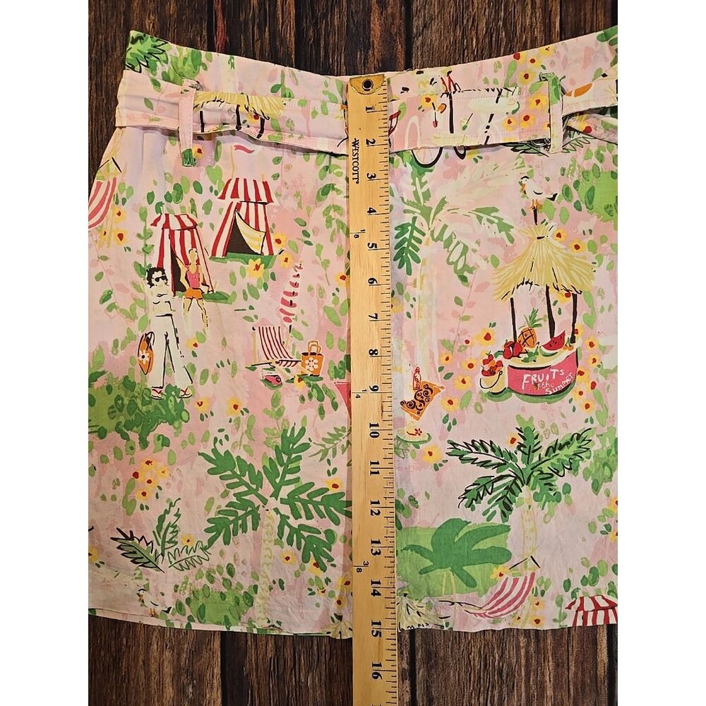 Larry Levine Stretch Skort Skirt Shorts All Over Print Pink Belt Summer Women 10 - Picture 2 of 10